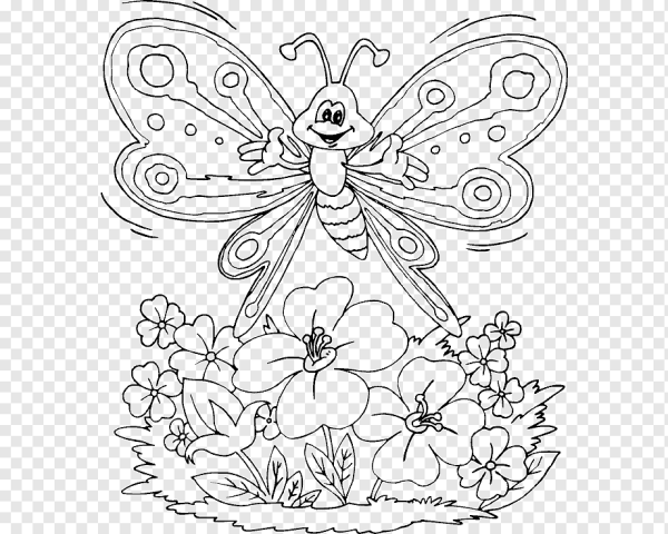 Бабочка на цветке раскраска для малышей
