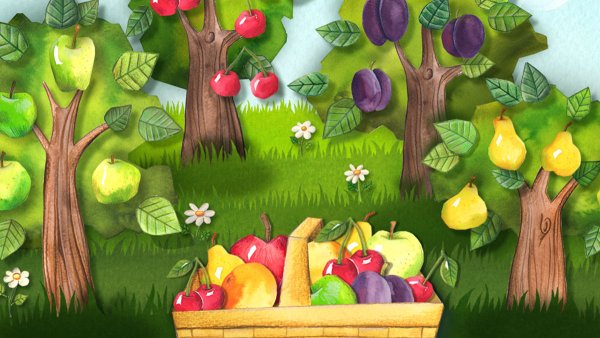 Сад с фруктами для детей