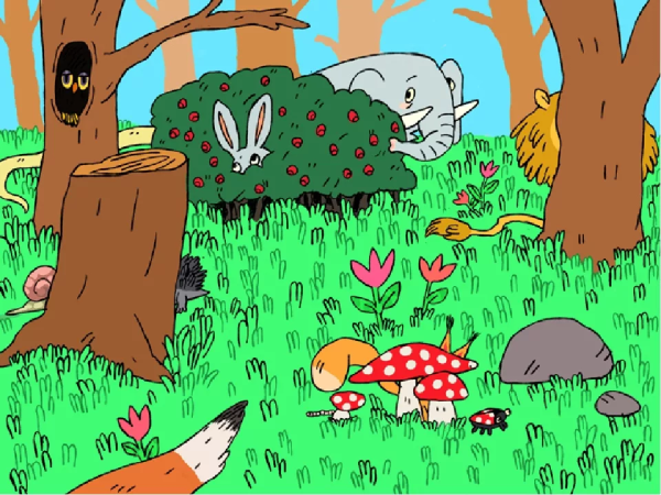 Животные спрятались в лесу