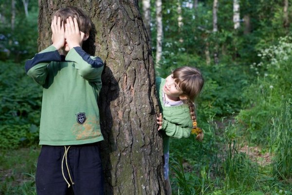 Человек прячется в лесу