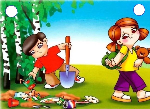 Дети мусорят в лесу