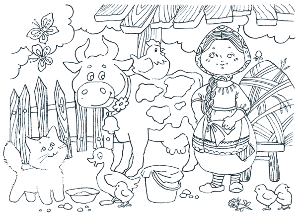 Деревня раскраска для детей