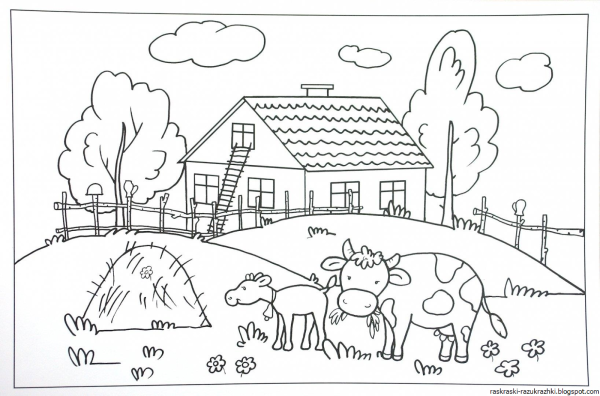 В деревне. Раскраска