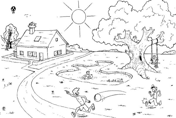 В деревне. Раскраска