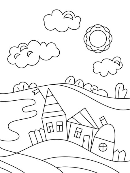 В деревне. Раскраска
