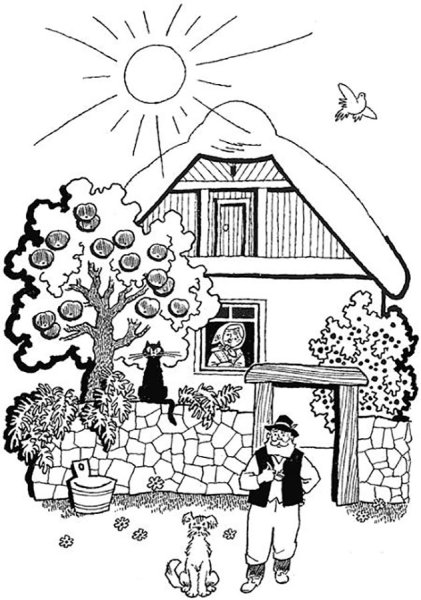 Зимний пейзаж раскраска