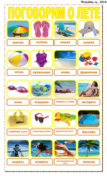 Лето карточки для детей