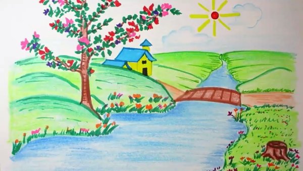 Рисование речки для детей