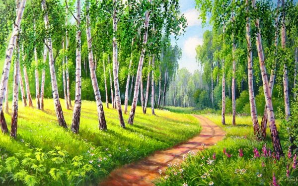 Художник Каменев Березовая роща