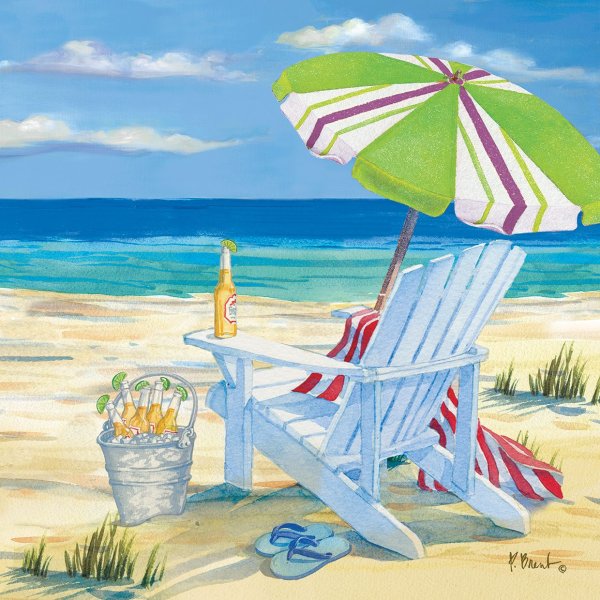 Пляжный зонтик и шезлонг