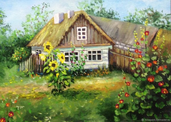 Дом в деревне рисунок