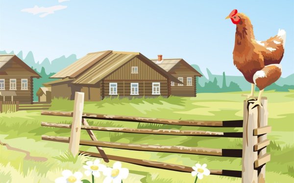 Дом в деревне мультяшный