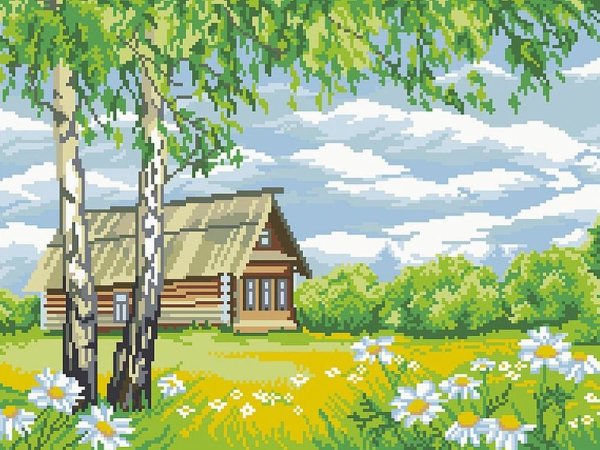 Рисование домика в деревне