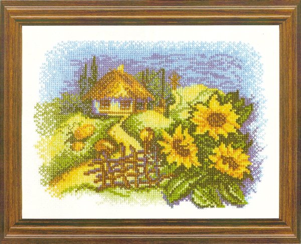Вышивка Подсолнухи с домиком