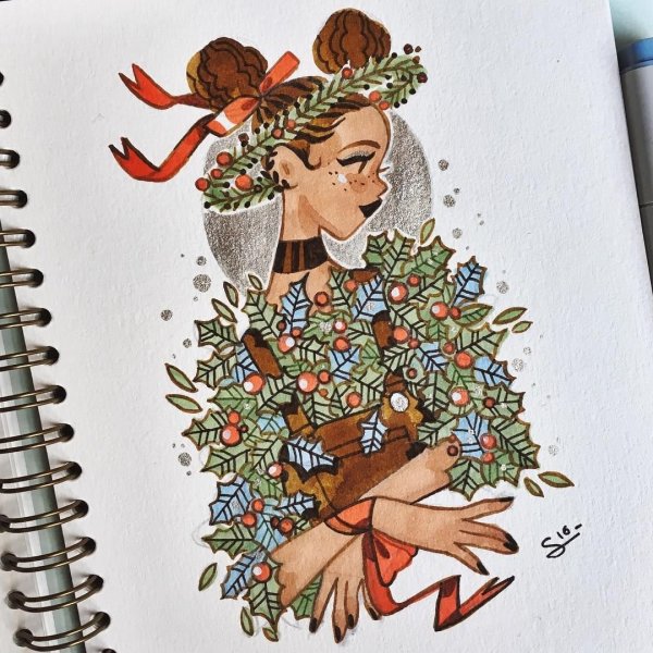 Новогодние рисунки для скетчбука