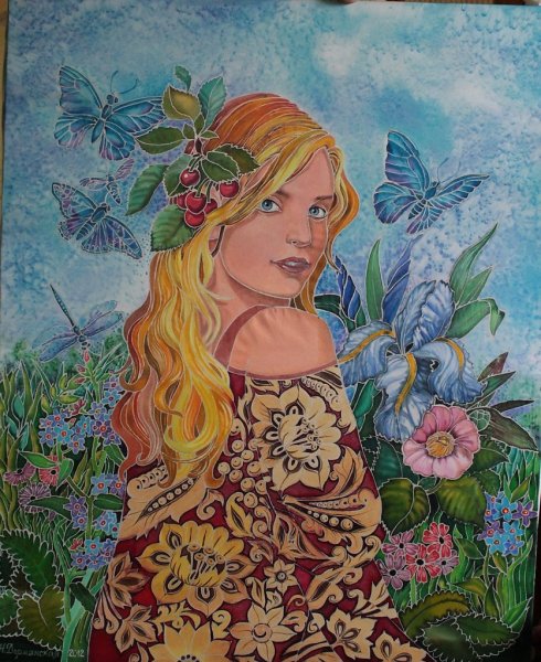 Девушка в венке из цветов живопись