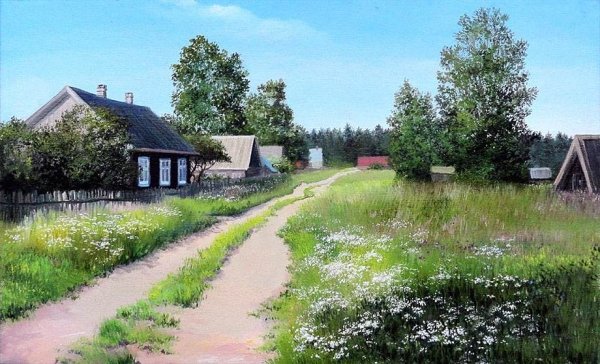 Пейзаж домик в деревне