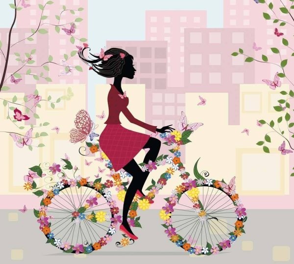 Силуэт девушки на велосипеде