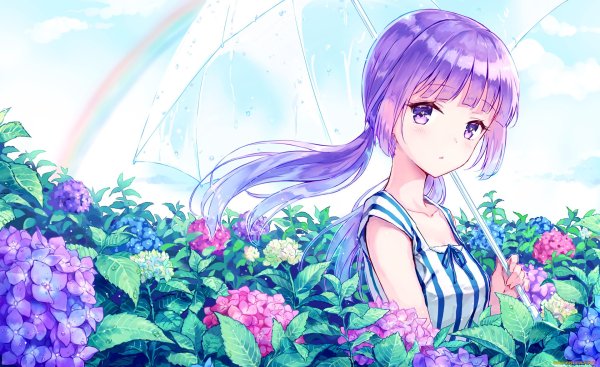 Аниме девушка в цветах