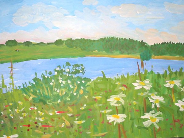 Летний пейзаж гуашью для детей