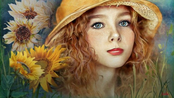 Девушка в подсолнухах живопись