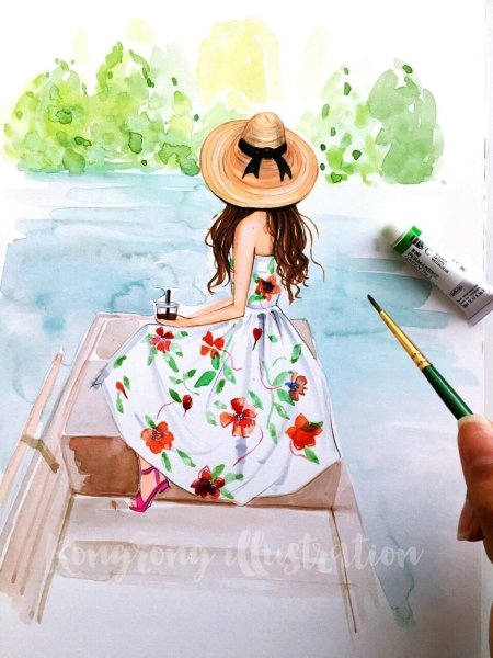 Девушка летом Акварелька