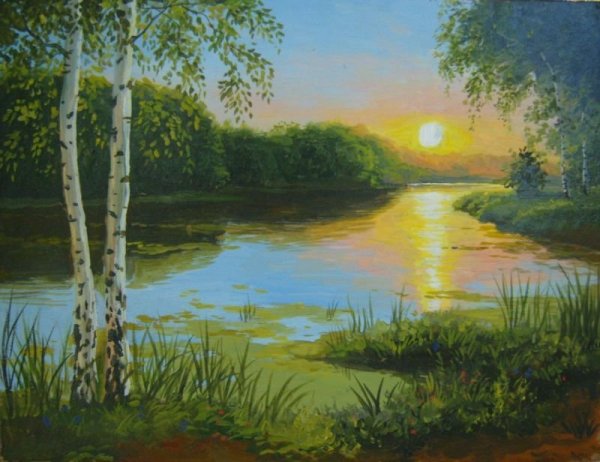 Летний пейзаж гуашью