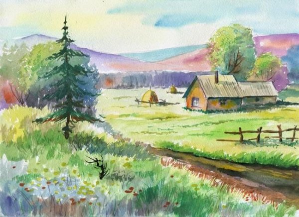 Рисование сельский пейзаж