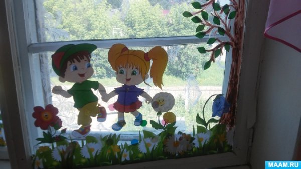 Украшение окон к весне в детском саду