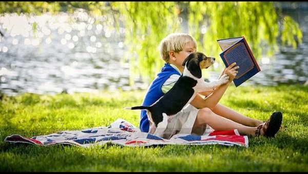 Дети с книгой летом
