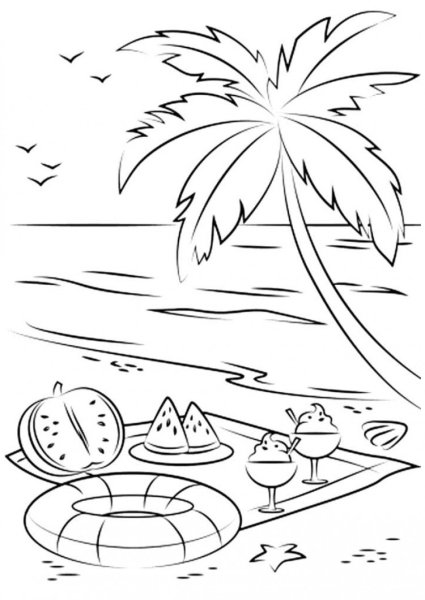 Раскраска море и пляж