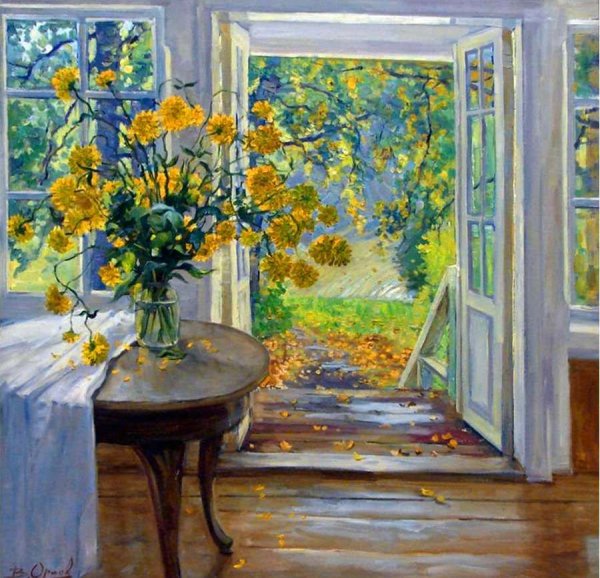 Картина "открытое окно в сад"Николай Богданов-Бельский