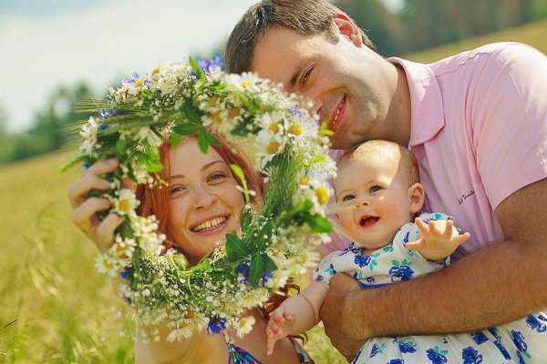 Семья в ромашковом поле