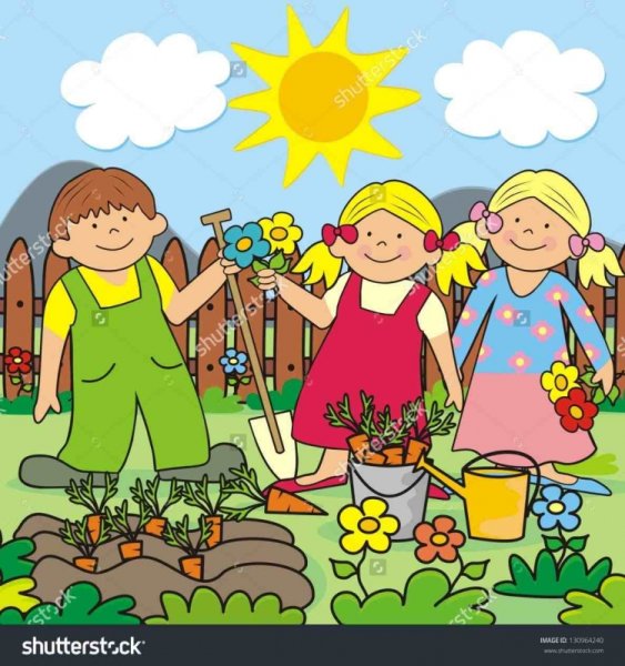 Дети трудятся в садике