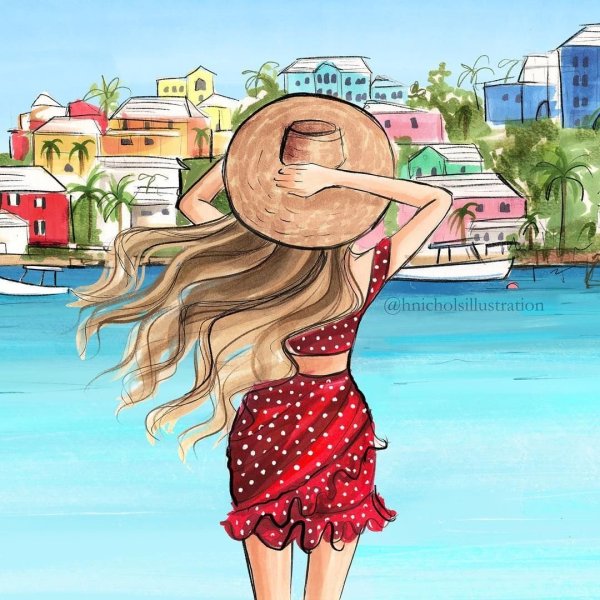 Летняя девушка нарисованная