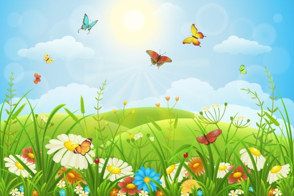 Лужайка с бабочками