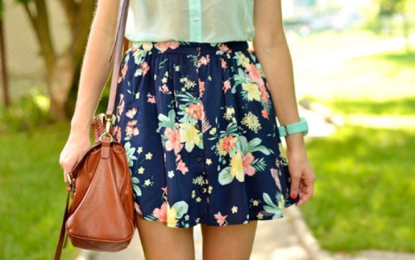 Юбка Зара голубая в цветочек