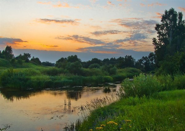 Прудик речка мостик.деревня