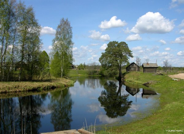 Река мостки рассвет деревня