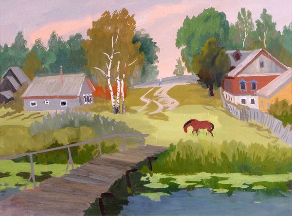 Пейзаж гуашью