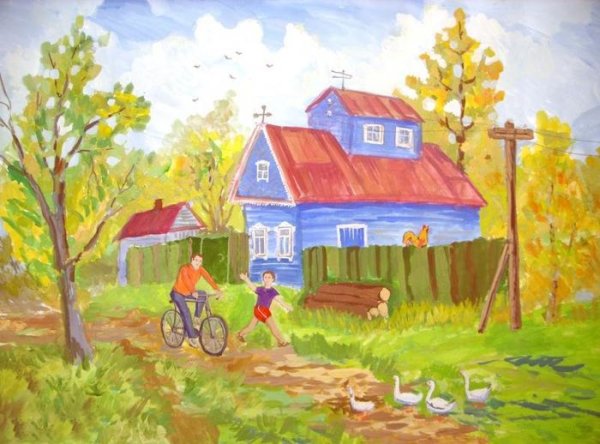 Пейзаж деревни для детей