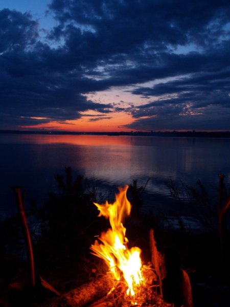 Посиделки у костра в лесу