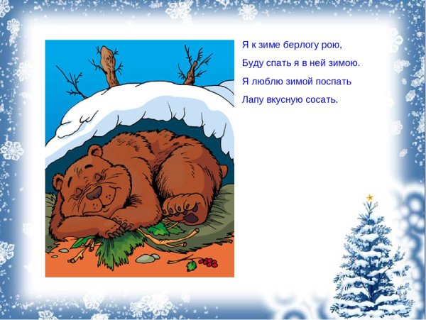 Спящий медведь зимой в берлоге