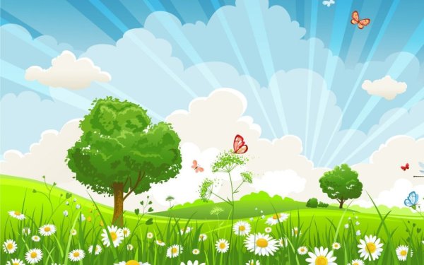 Фон с лужайкой и деревом для детей