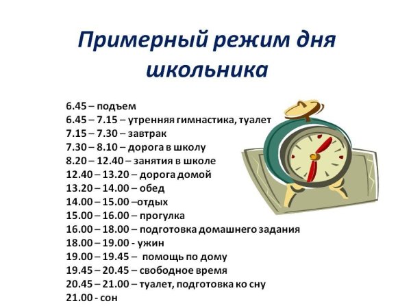 Режим дня школьника таблица распорядок