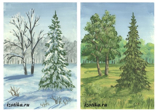 Пейзаж по временам года рисунок