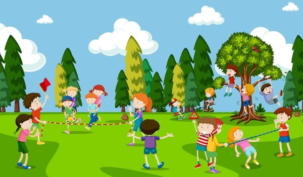 Мультяшные дети на природе