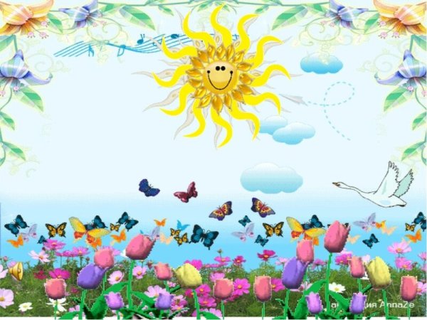 Полянка с цветами и бабочками