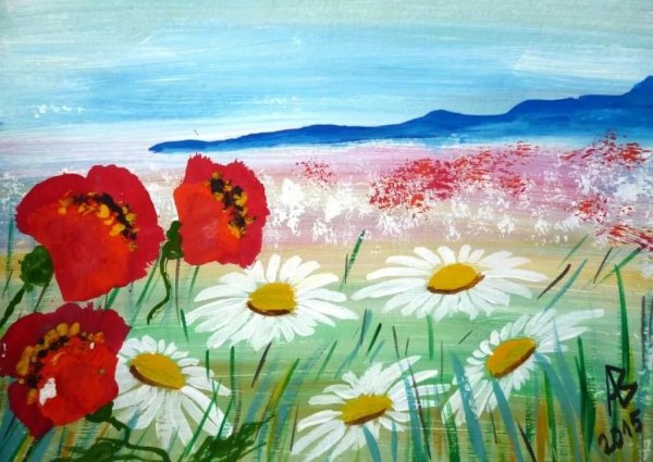 Летний пейзаж гуашью для детей