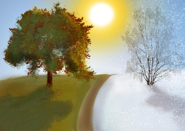 Пейзаж зимой и летом